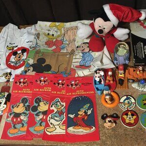 LOT OF DISNEY TOYS BUTTONS PINS AIR FRESHENERS PILLOW CASE CINDERELLA SNOW GLOBE